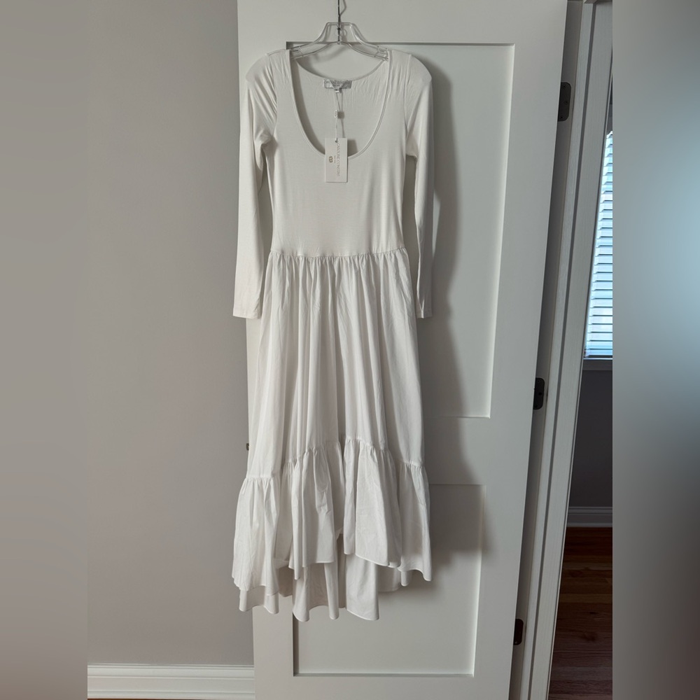 NEW Caroline Constas Millie Gathered Poplin-Paneled Midi Dress Size M White